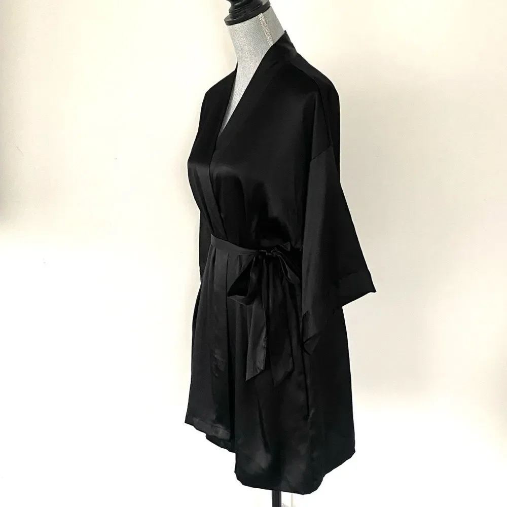 Victoria's Secret Signature Satin Midi Robe Sz XS/S Pockets Tie Belt Sexy Cozy
